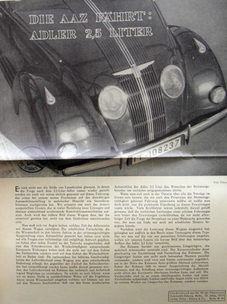 Adler 2,5 Liter Modellprogramm 1938 Automobilprospekt-Mappe (1218)